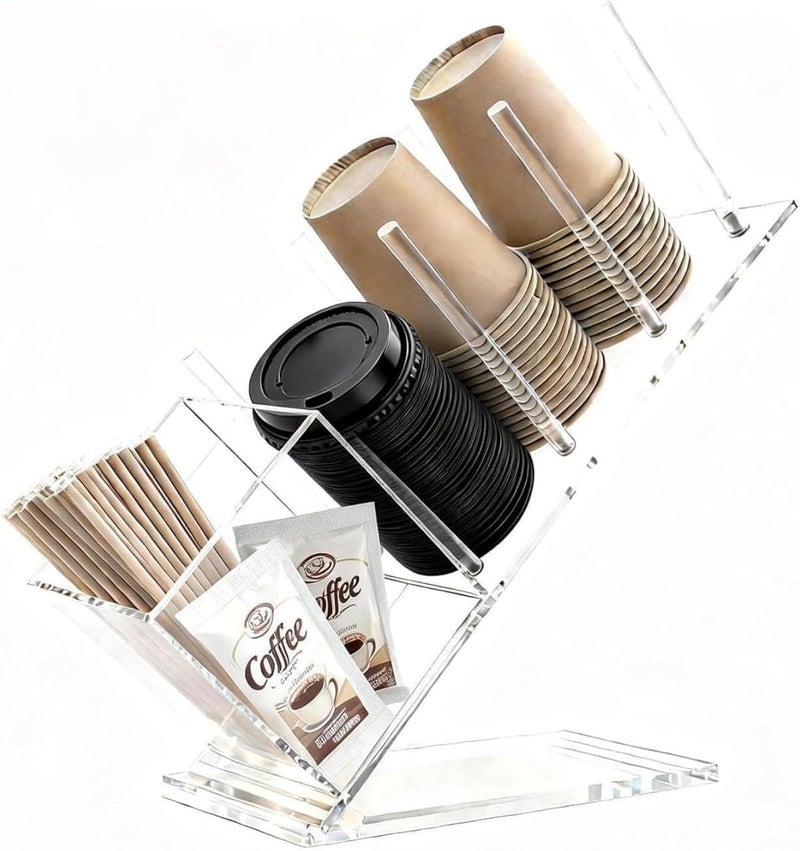 Cutora Acrylic Cup and Lid Holder, Adjustable Holder Organizer Disposable Cup Dispenser Stand with Coffee Pod, Creamer Straw Organizer Countertop for Coffee Bar Station Bakery Breakroom - Image 1